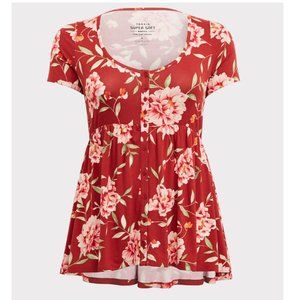 Torrid Super Soft Red Floral Button Babydoll Top